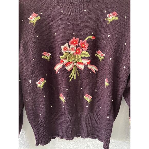 Vintage Herman Geist Hand Embroidered Wool Blend Floral Sweater Padded Size LG - Picture 4 of 10